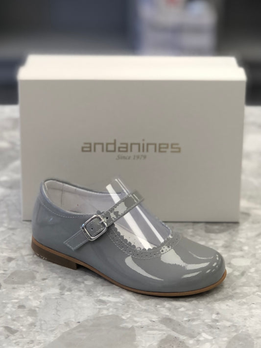 ANDANINES Grey Girls Patent Leather Mary Jane Shoe