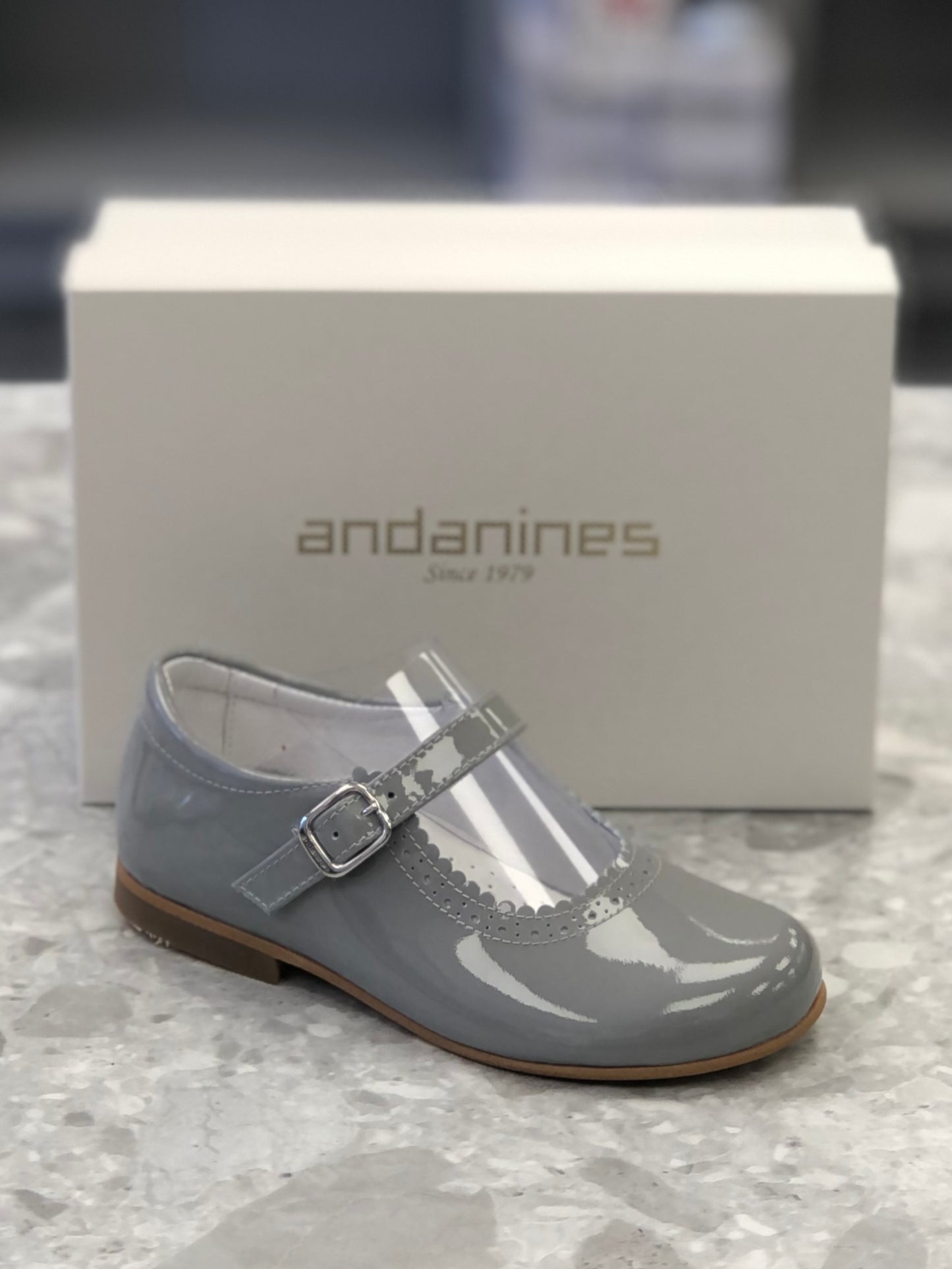 ANDANINES Grey Girls Patent Leather Mary Jane Shoe