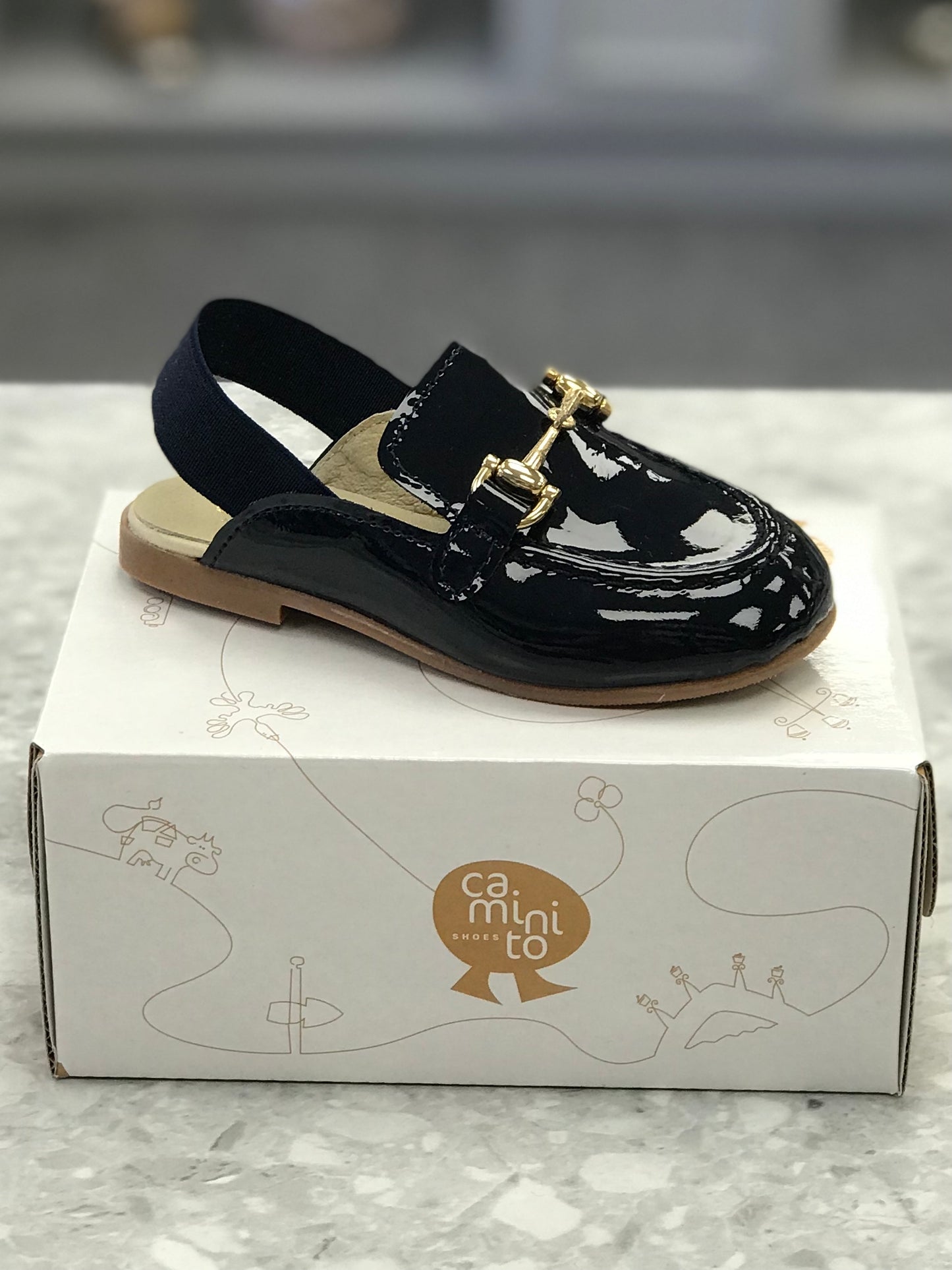 CAMINITO Navy Patent Leather Slingback Loafer