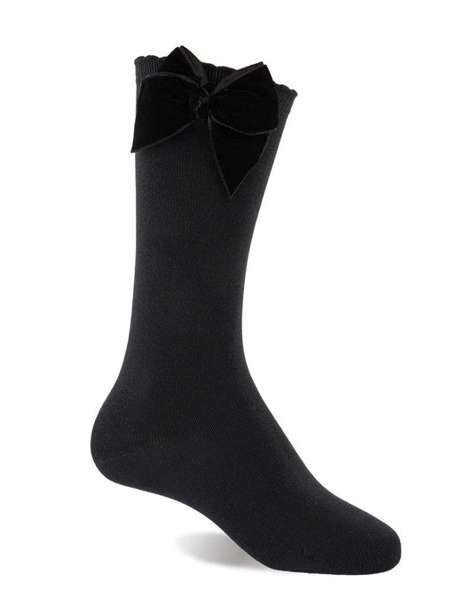 JC CASTELLA Girls Black Velvet Bow Socks - 57600