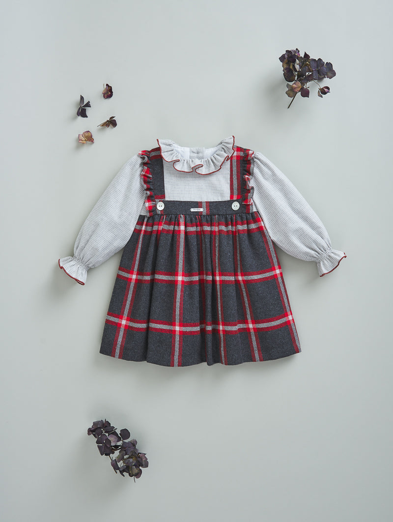 FOQUE Red & Grey Baby Girls Dress & Knickers 