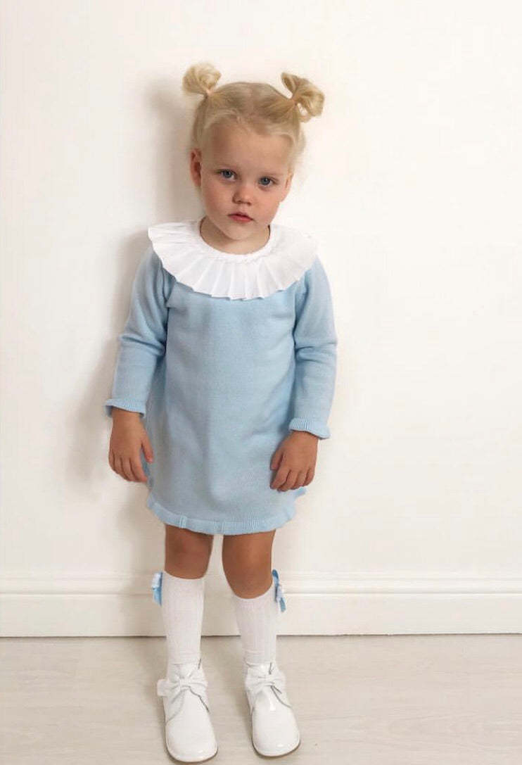 AUREA Blue Girls Knitted Dress with Pleated Collar - CLEARANCE SALE