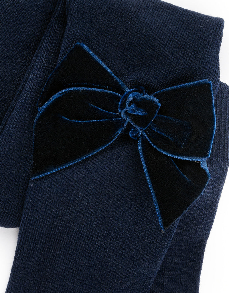 JC CASTELLA Girls Navy Velvet Bow Tights - 47400