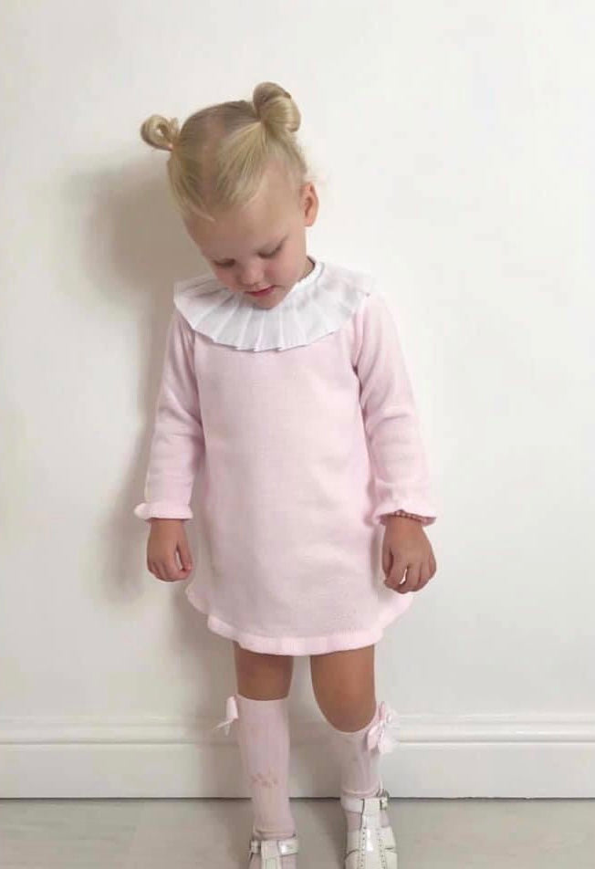 AUREA Blue Girls Knitted Dress with Pleated Collar - CLEARANCE SALE