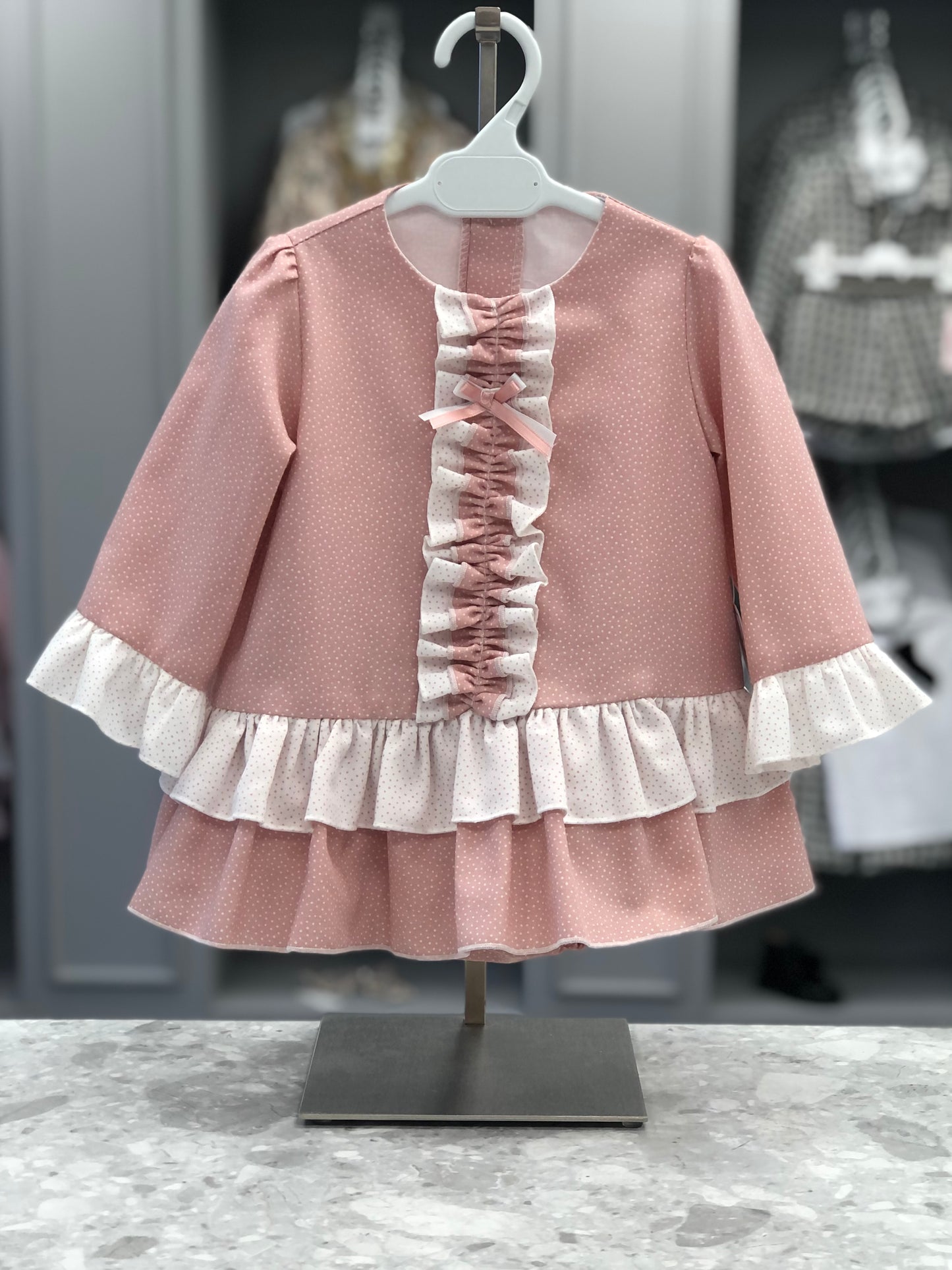 EVA CLASS Ines Blush Pink & White Baby Girls Dress & Bloomers