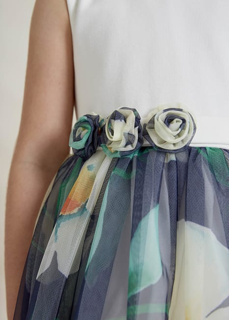 SS23 ABEL & LULA Girls Navy Tulle Printed Dress - 5043