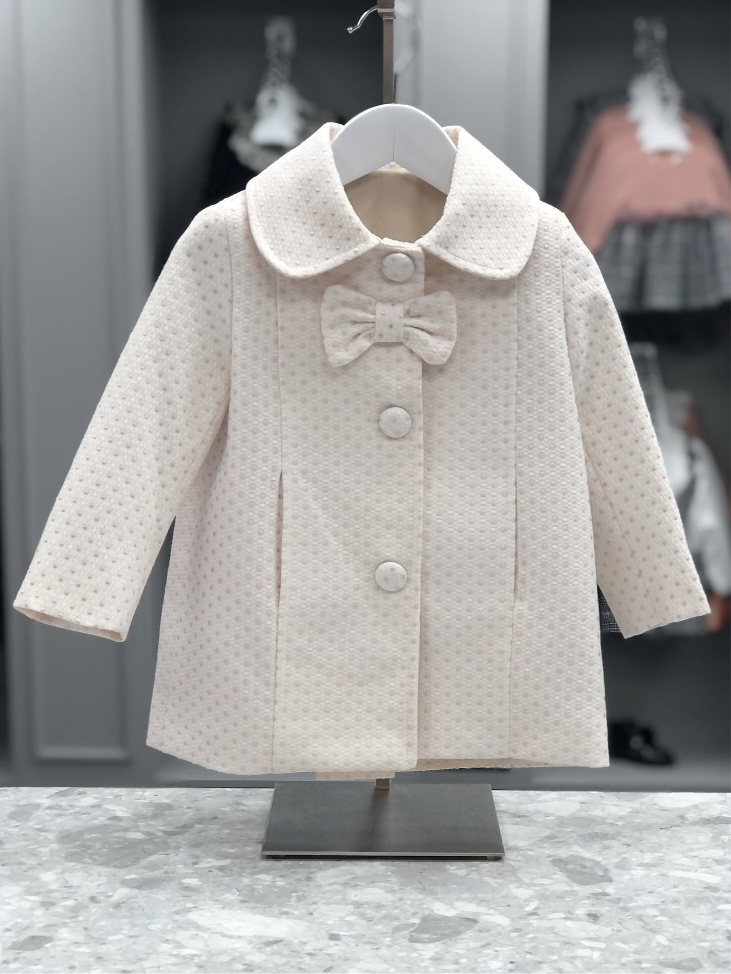 LOR MIRAL Olivia Girls Ivory & Pink Jacquard Traditional Style Coat