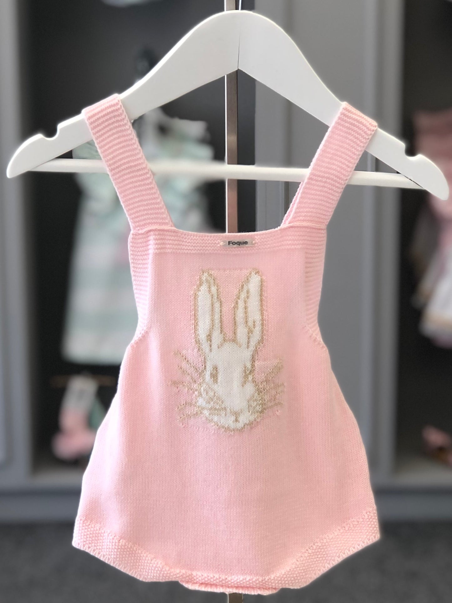 FOQUE Bunny Pink Baby Girls Knitted Romper - NON RETURNABLE