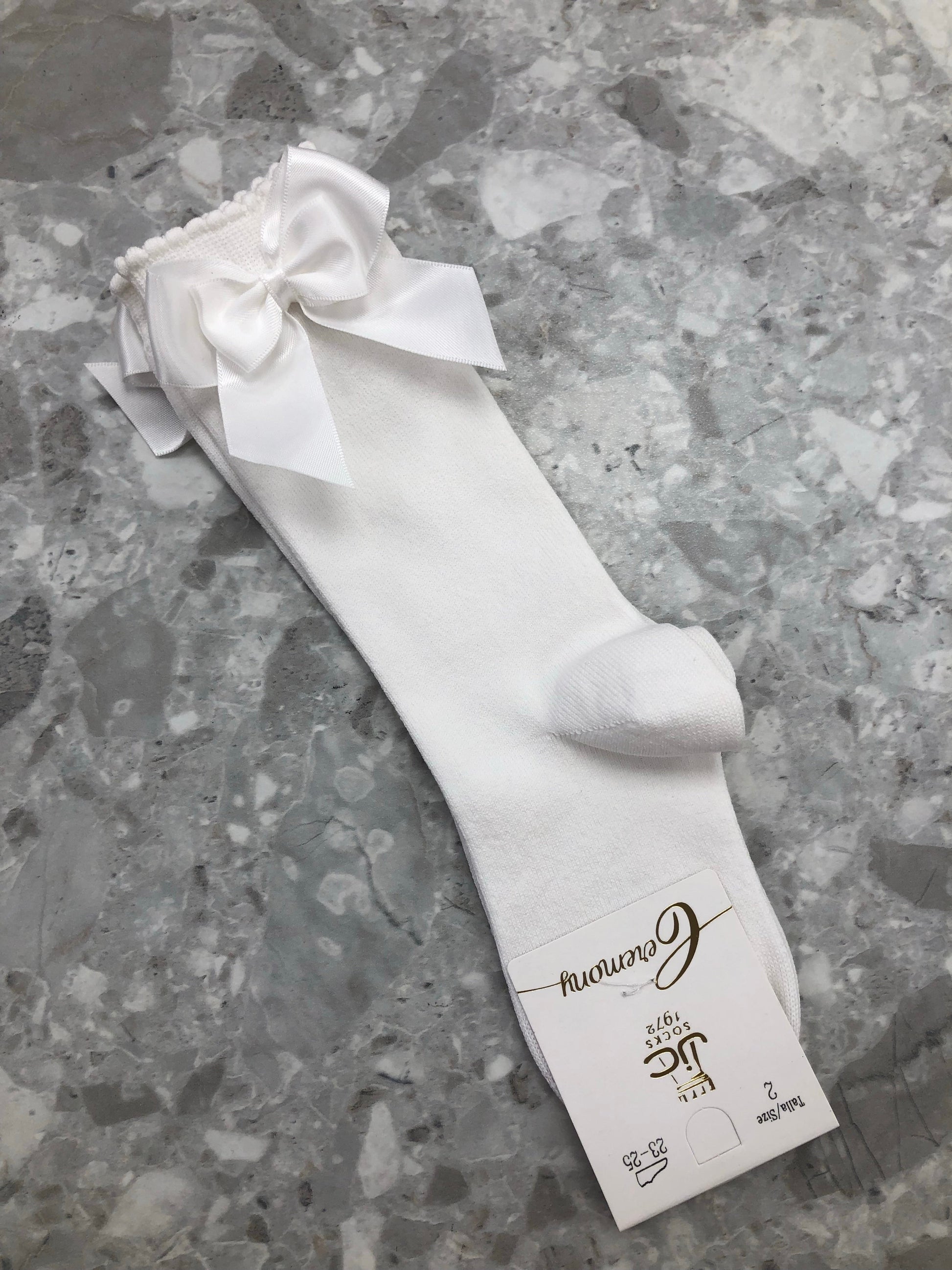 JC CASTELLA Satin Double Bow Socks - White