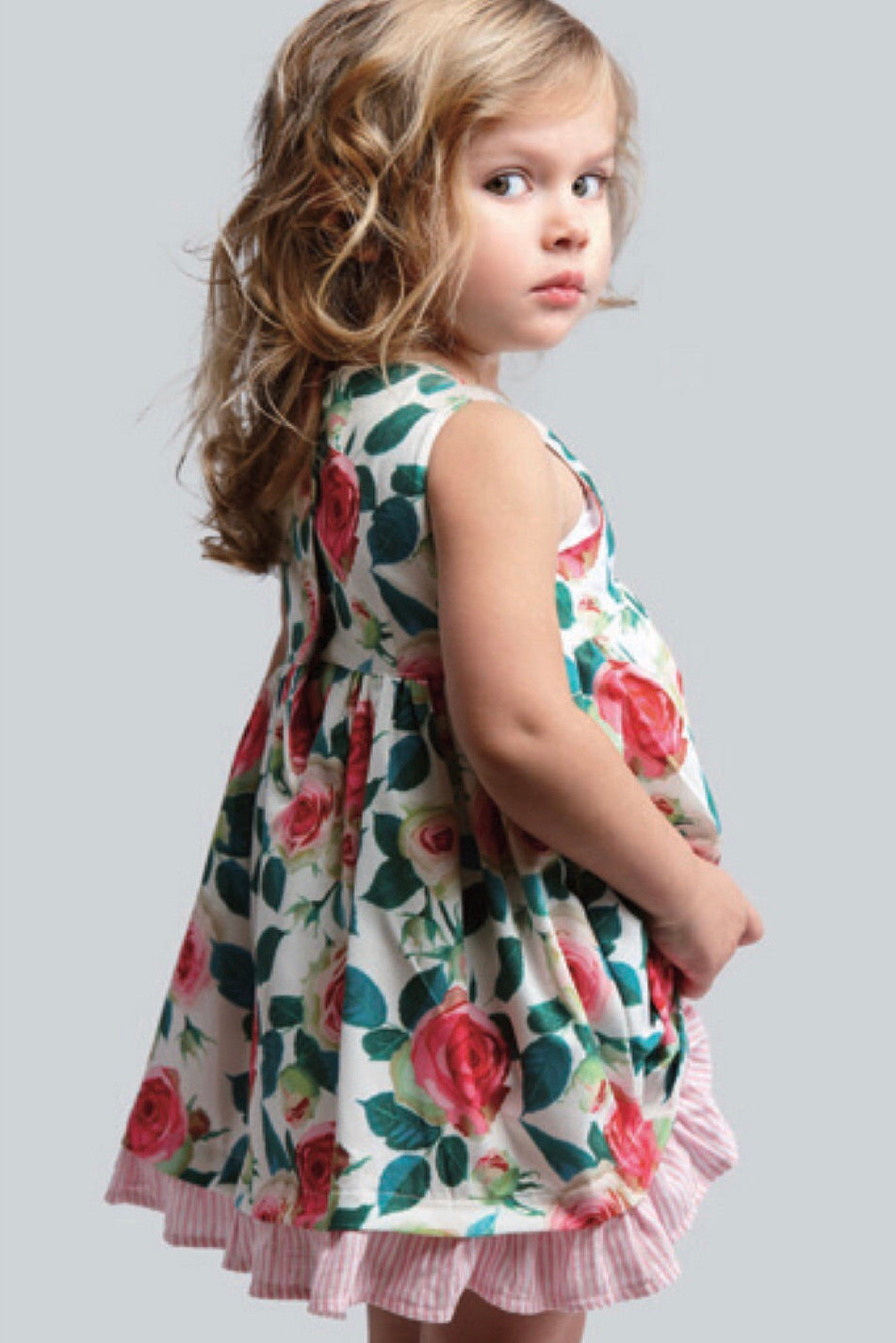 Pan Con Chocolate Baby Girls Pink & Green Floral Dress & Bloomers