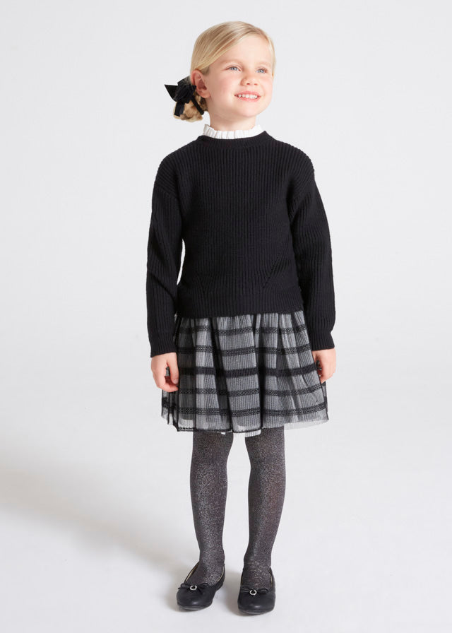 AW22 MAYORAL Girls Charcoal Knitted Tulle Dress - 4955