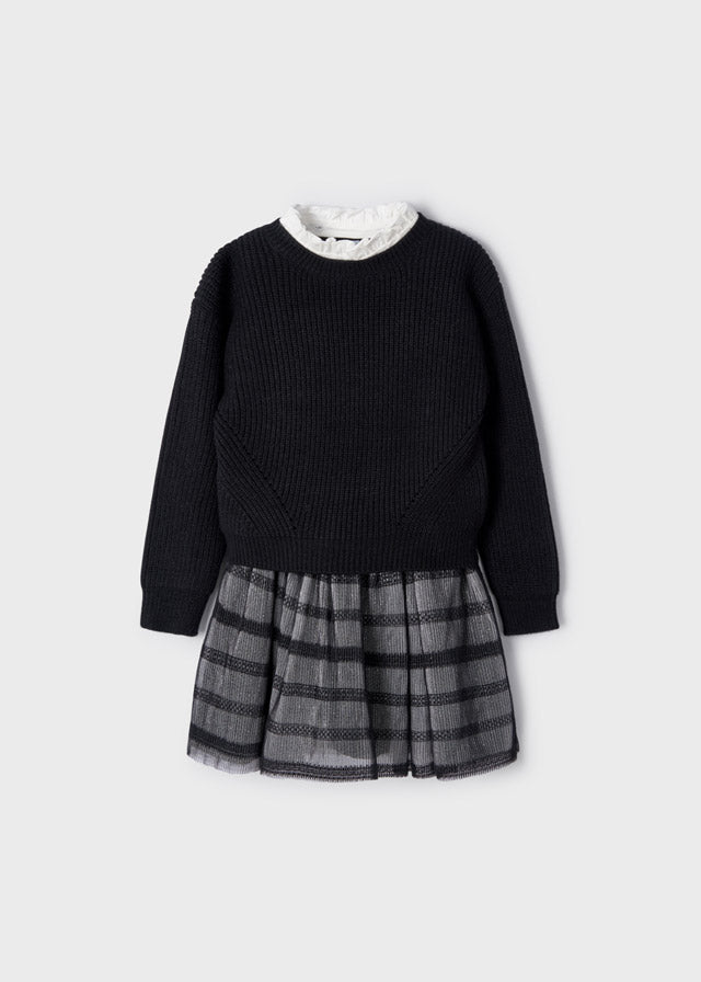 MAYORAL Girls Black Knitted Tulle Dress