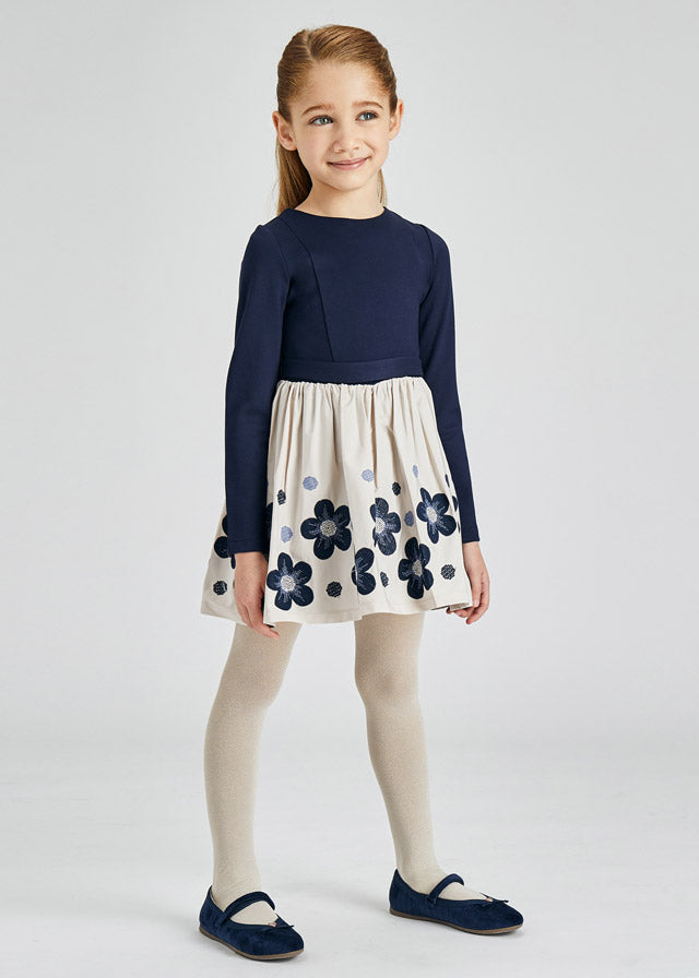 MAYORAL Girls Navy Flower Embroidered Dress 