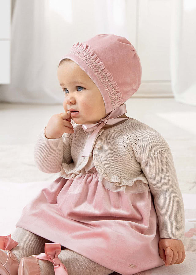 MAYORAL Girls Beige Metallic Bolero Cardigan with Tulle Trim