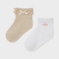 Mayoral Baby Girls Champagne Lace Bow and White Floral Socks Two Pack