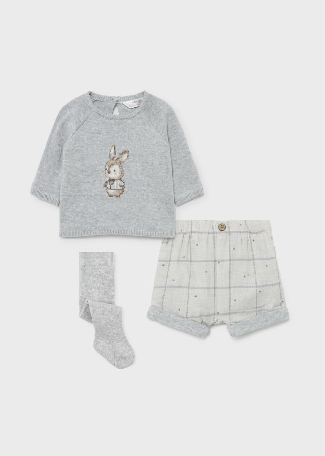 MAYORAL Baby Boys Grey Bunny Three Piece Short Set - 2223