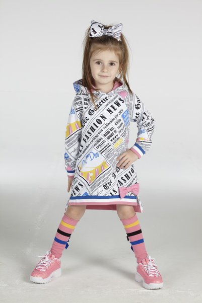 A Dee Girls Sky Newspaper Print Dress