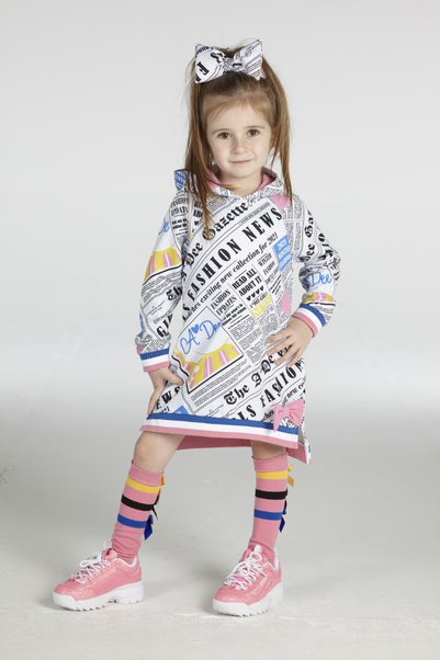 A Dee Girls Sky Newspaper Print Dress